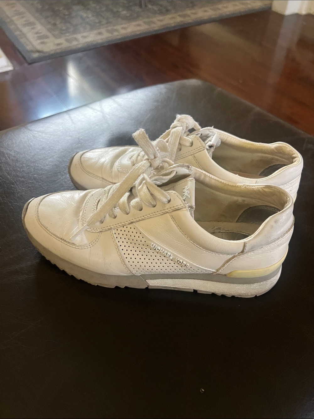 Michael Kors Cream Leather Perforated Lace-Up Sneakers